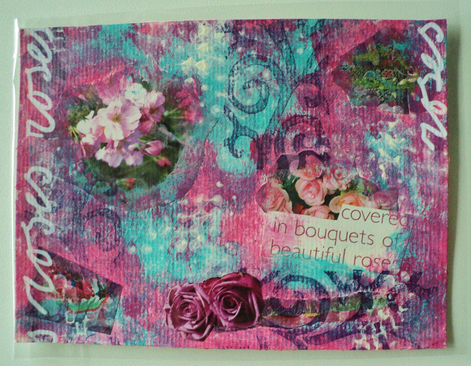 Original mixed media postcard collage post card mail art