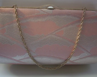 Bridal purse. pale pink and silver brocade handbag or clutch purse, 1980s vintage Japanese