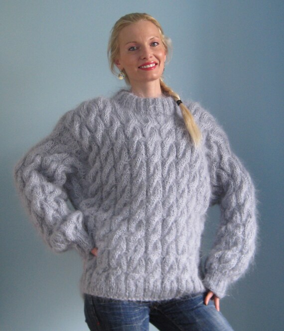New Hand Knitted Mohair Sweater Gray Unisex Jersey Thick