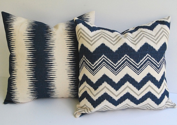 Navy Blue and Natural throw pillow covers set of two 20