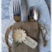 Rustic but elegant BURLAP WEDDING FAVOR bags with vintage looking beige daisy and custom tag - set of 10