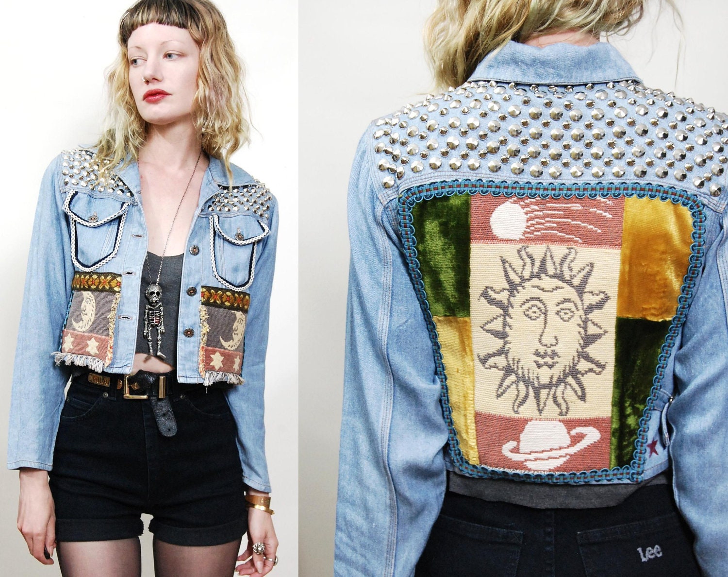 90s Vintage STUDDED Sun Stars & Moon JACKET by cruxandcrow on Etsy