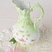 Spring Green and Floral Satin Finished Pitcher - Vintage, French Decor, Farmhouse, Rustic, Autumn Decor, Wedding, Vase, Romantic, Nostalgic