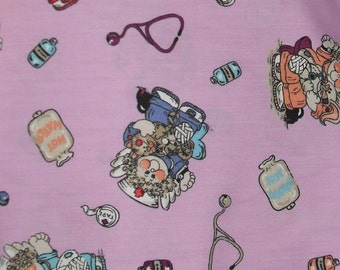 Doll Nurse and medical supplies themed fabric 1/2 yard x 60" wide cotton