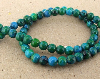 Charm Round Azurite Chrysocolla Jasper Gemstone Beads--- 6mm ----about 64Pieces----15" in length