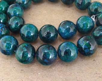 Charm Round turriform Azurite Chrysocolla Jasper Gemstone Beads--- 14mm ----about 29Pieces----15" in length