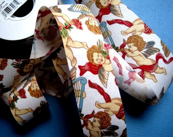 Cherub Angels Cotton Ribbon Trim, Multi / White, 1 3/8" inch wide, 1 yard, For Victorian & Romantic Crafts