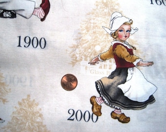 Retro Children Centuries Fabric, Fat Quarter, Multicolor / Cream, 18" X 22" inches, 100% Cotton for Victorian & Romantic Projects