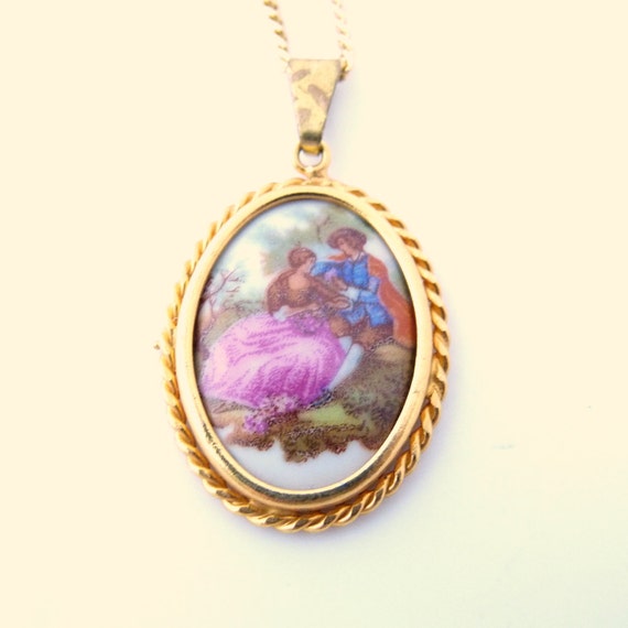 Limoges Portrait Necklace Limoges Porcelain Pendant Necklace