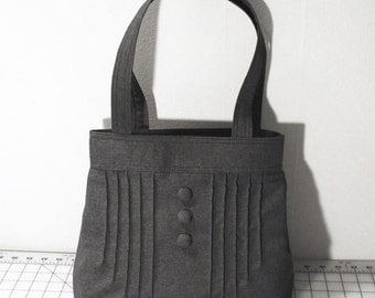 Pintuck Purse with Buttons in Dark Gray