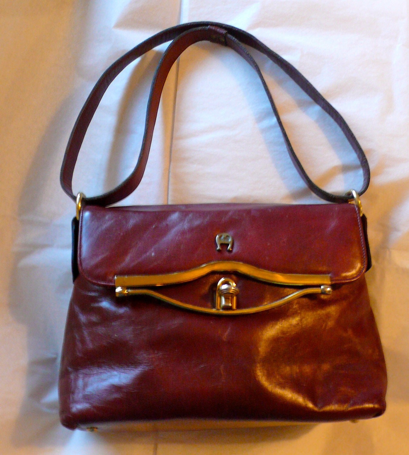 Vintage Etienne Aigner Burgundy Shoulder Bag Turnlock by chriscre