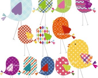 Bird Clip Art Set - colorful patterned printable digital clipart - instant download