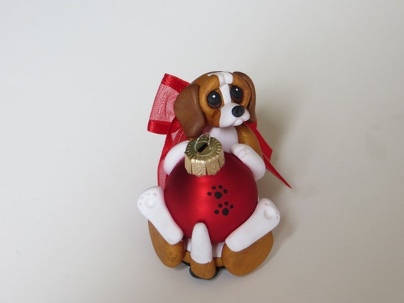 Beagle Dog Christmas Ornament Polymer Clay Figurine