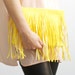 S U N /Yellow and Silver womens leather clutch with fringe