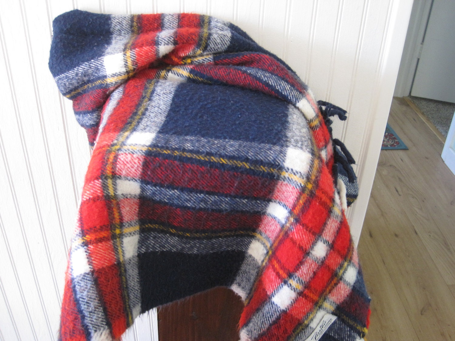 Faribo plaid blanket red blue white yellow