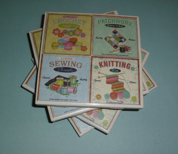 Coasters Sewing, Knitting, Crochet, Quilting, Felt-Backed Tile Set of Four