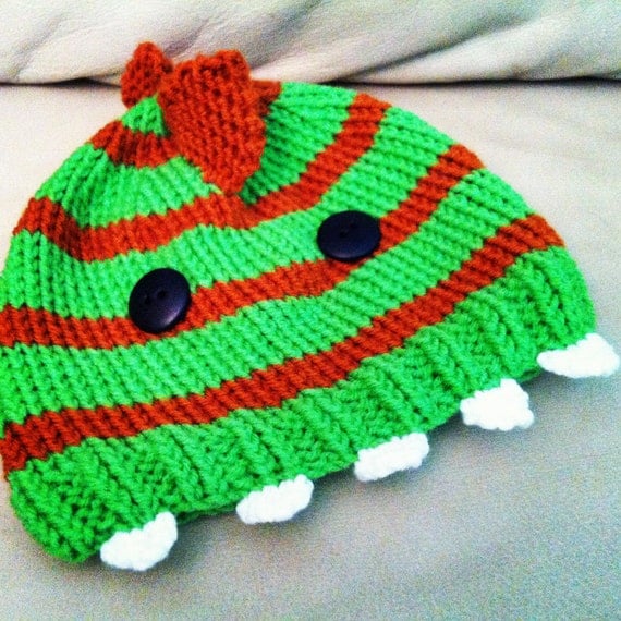 Knitted Childrens or Baby Beanie Hat Dinosaur or Monster