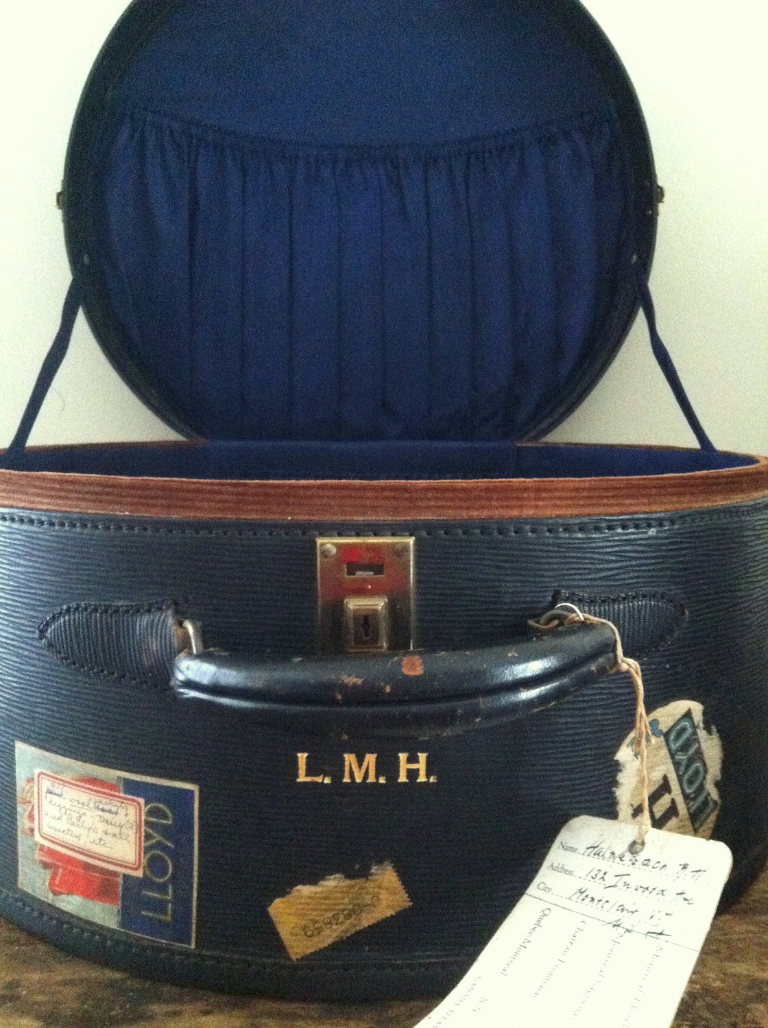 Vintage Corbin Leather Hat Box Suitcase with Monogram Travel