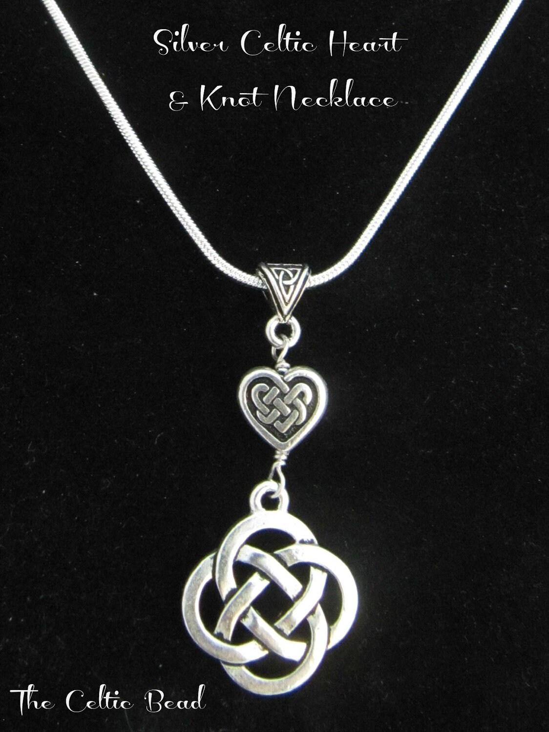 Silver Celtic Knot Heart and Irish Knot Necklace