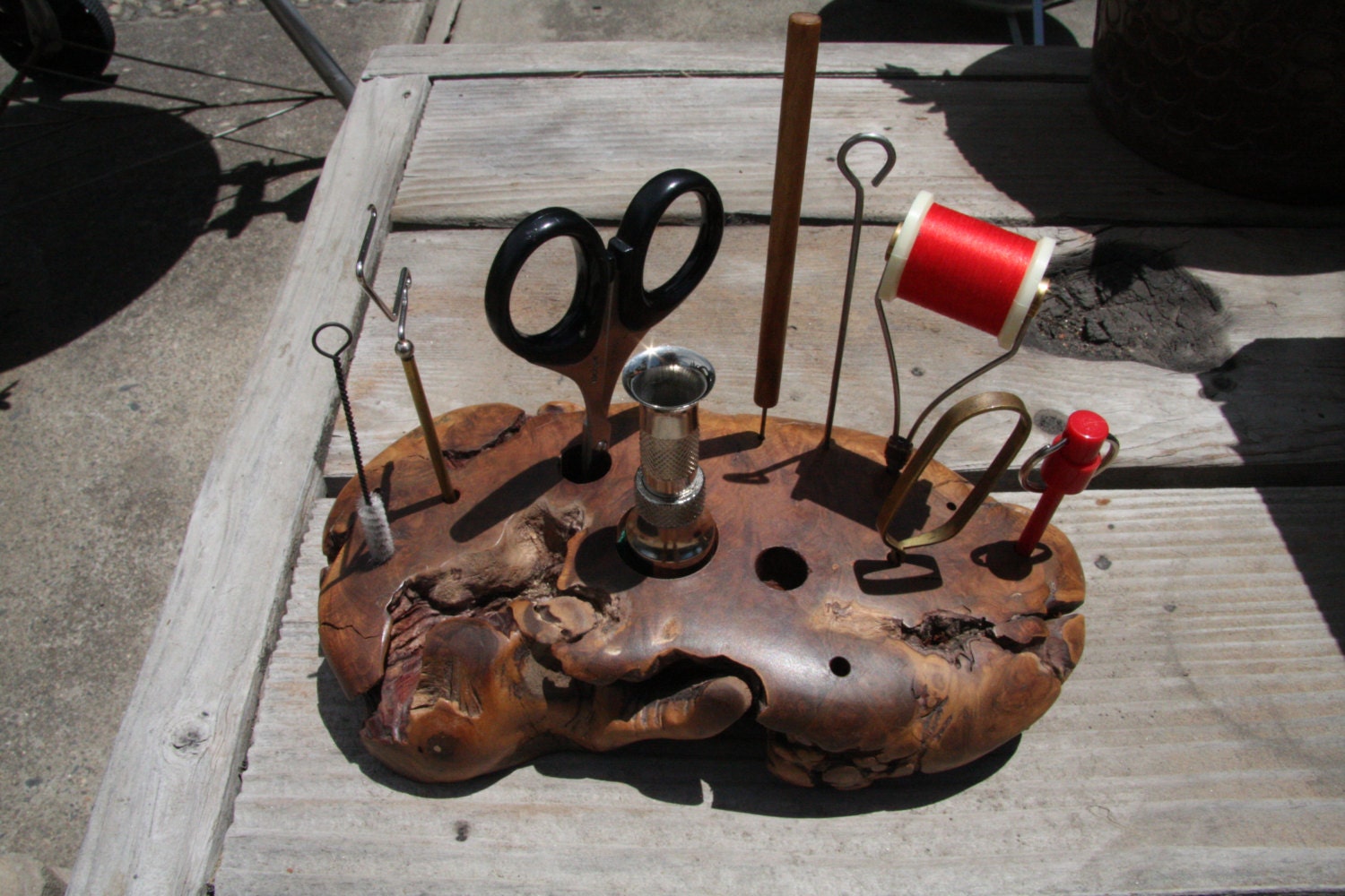 Fly Tying Tool Organizer from Black Walnut Burl