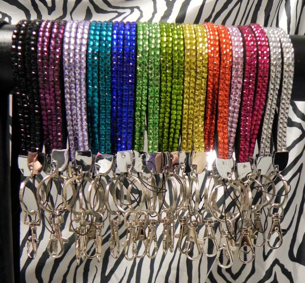 Rhinestone Bling Wristlet Lanyard with key ring clasp and