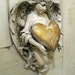 Hand painted distressed angel figurine holding golden heart shabby chic decor ooak Anita Spero