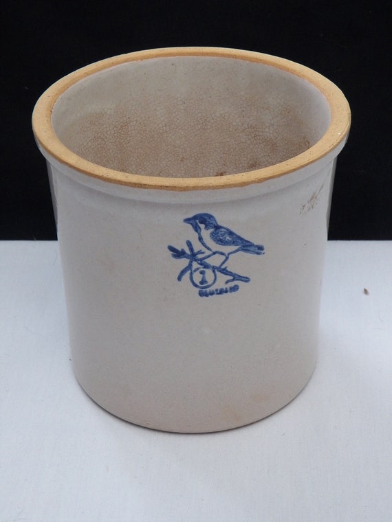 Vintage BlueBird Stoneware Crock Hand Turned 1 Gallon