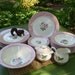 VIntage Homer Laughlin-Lifetime Cina-Pink Rose-Dinnerware Lot-Pink Border-Creamer/Sugar Bowl/Soup/Dinner/Dessert Plates