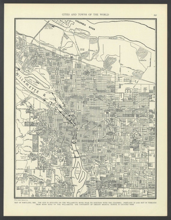Vintage Street Map Portland Oregon From 1937 Original
