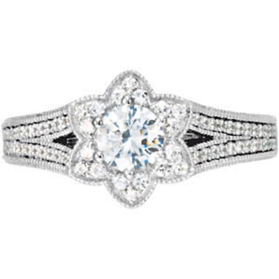 Items similar to Platinum Flower Diamond Engagement Wedding Solitaire ...