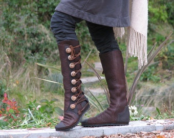 Knee High Women's Boots - Custom Leather Moccasin - Designer Boots - Buffalo & Antler Buttons -