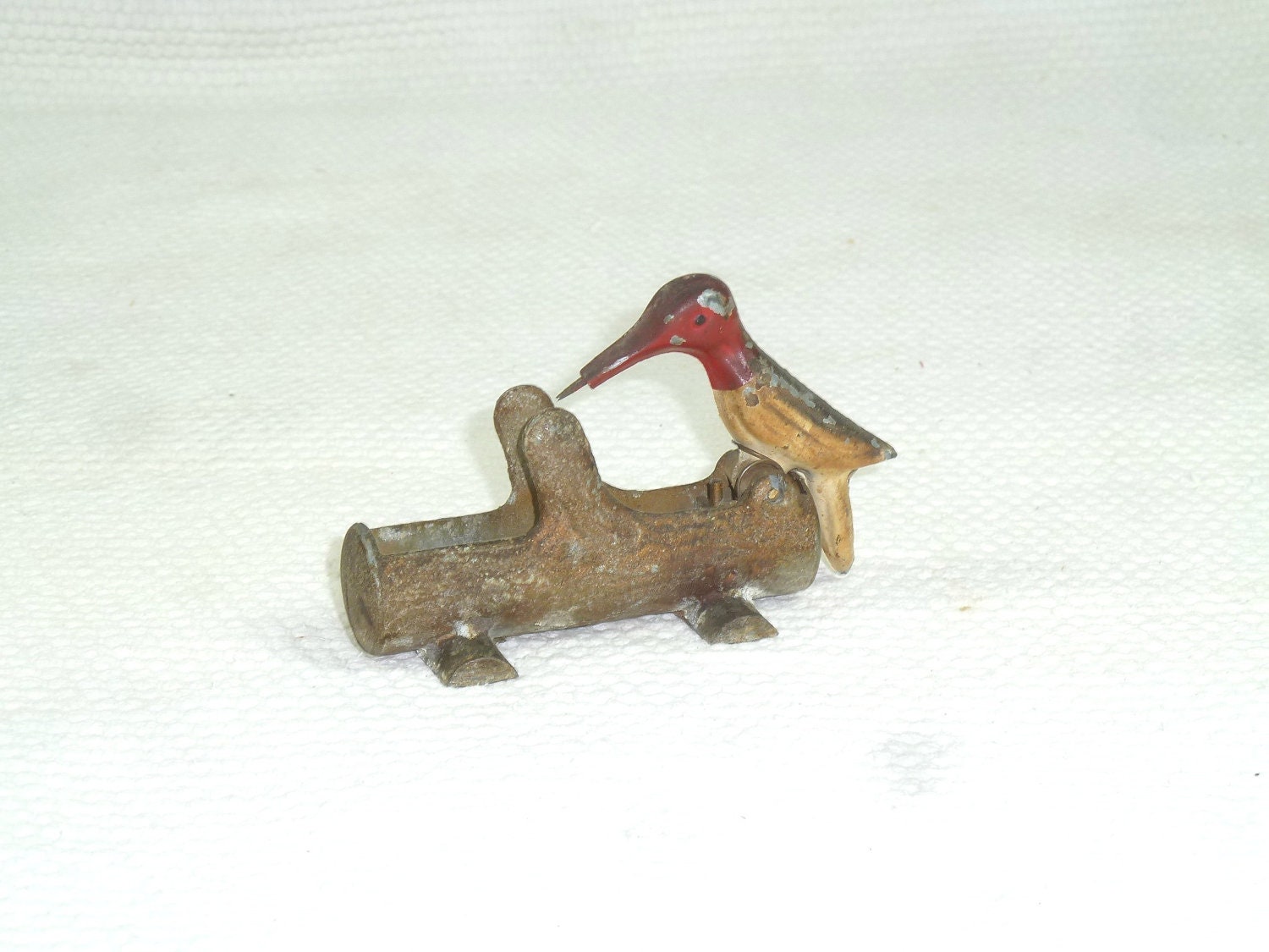 Vintage Cast Iron Metal Woodpecker Toothpick Holder