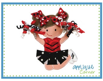 642 Standing Cheerleader with 3D Pom Poms applique design digital for embroidery machine by Applique Corner