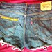 Levis 521 Dark Faded Blue Zipper Fly Gold Pyramids Studs High Waisted Denim Distressed Jean Shorts Cut offs Size W34