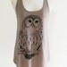 Owl Bird Cute Animal Style Animal Fashion Owl Tank Top Brown T-Shirt Tunic Screen Print Size S