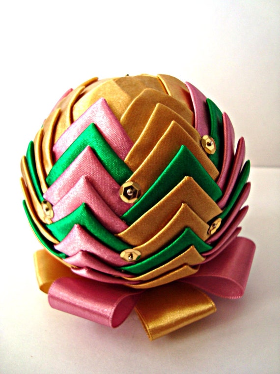 Handmade ornaments European style folded satin ribbon ball by Wcards Etsy