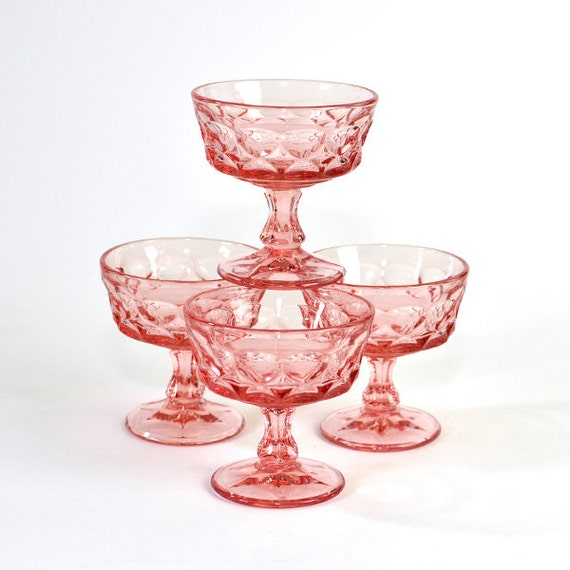 Pink Glass Goblet Set Cups or Dessert Sundae by OneRustyNail