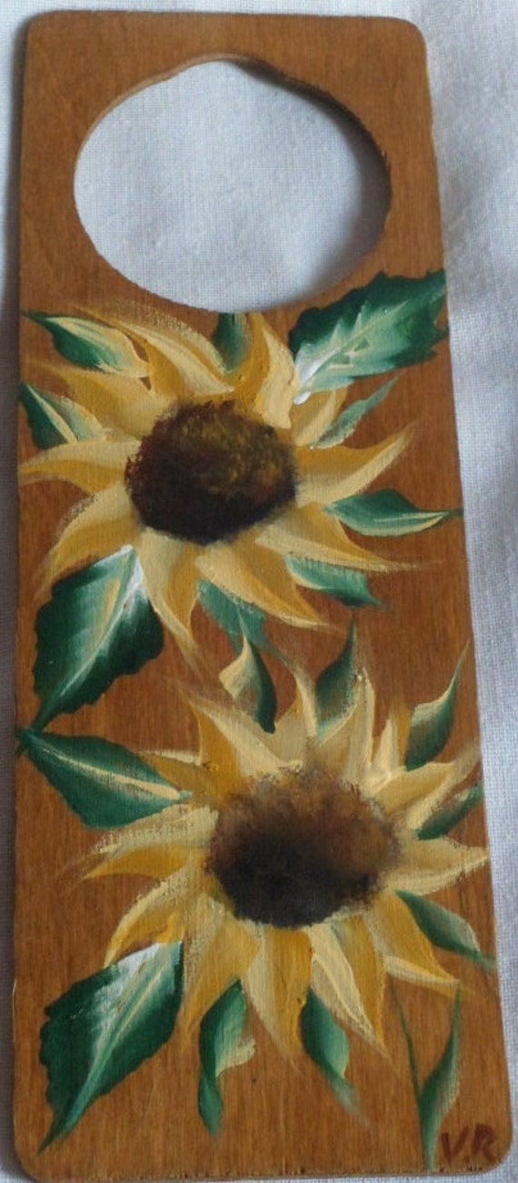 Wooden Door Knob Hanger Floral Sunflowers