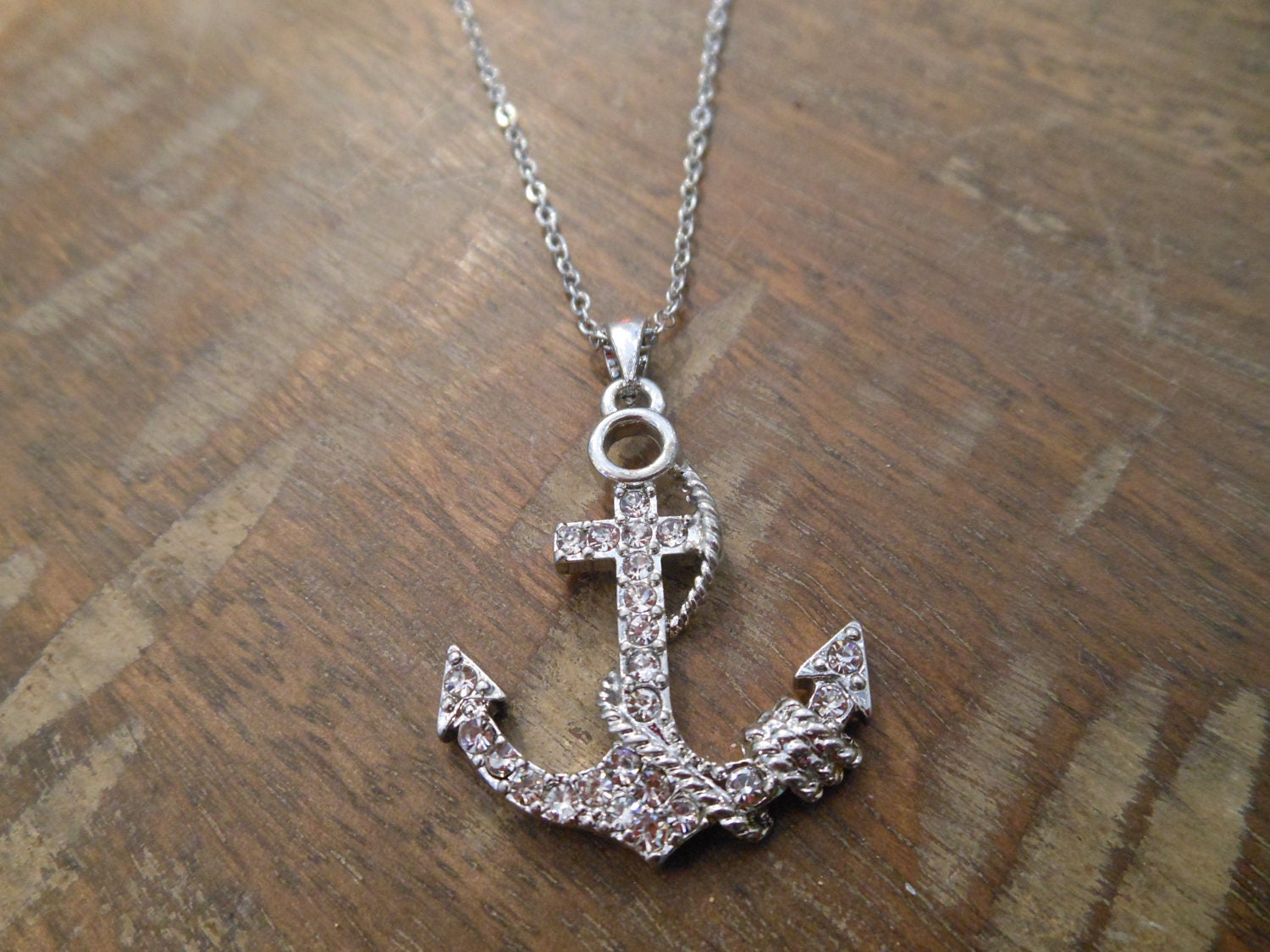 Silver Anchor and Rope Necklace Rhinestone Anchor by LiveCoastal