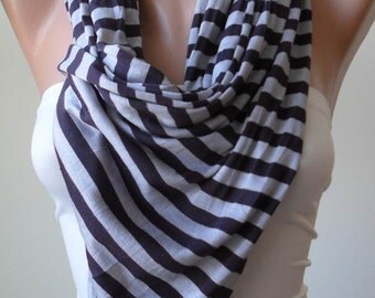 Grey and Black Striped Scarf - Combed Cotton
