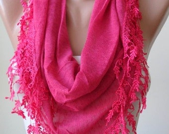 Deep Pink Scarf with Trim Edge - Triangular