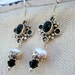 White pearl, black onyx and sterling silver earrings by Cerise Jewelry