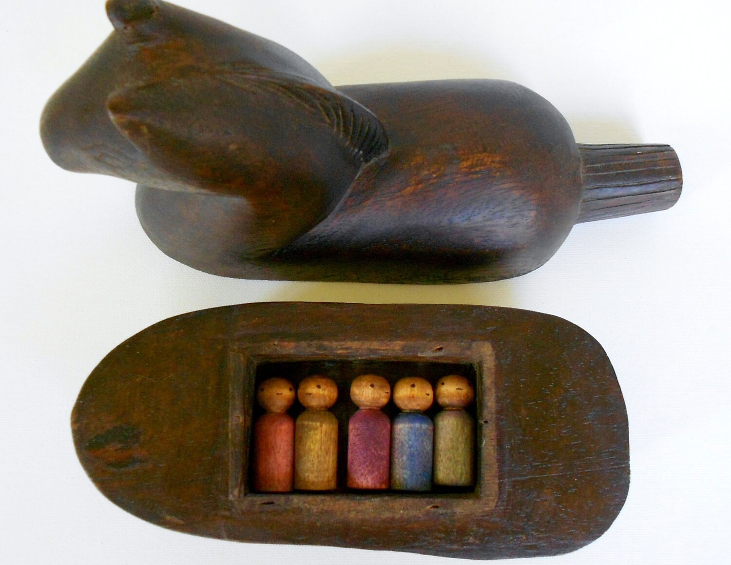 Upcycled vintage carved wood horse box Trojan horse toy with