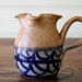Vintage Vermont Pottery Pitcher Handmade Potters Wheel Blue Brown Tan Speckled Syrup Creamer