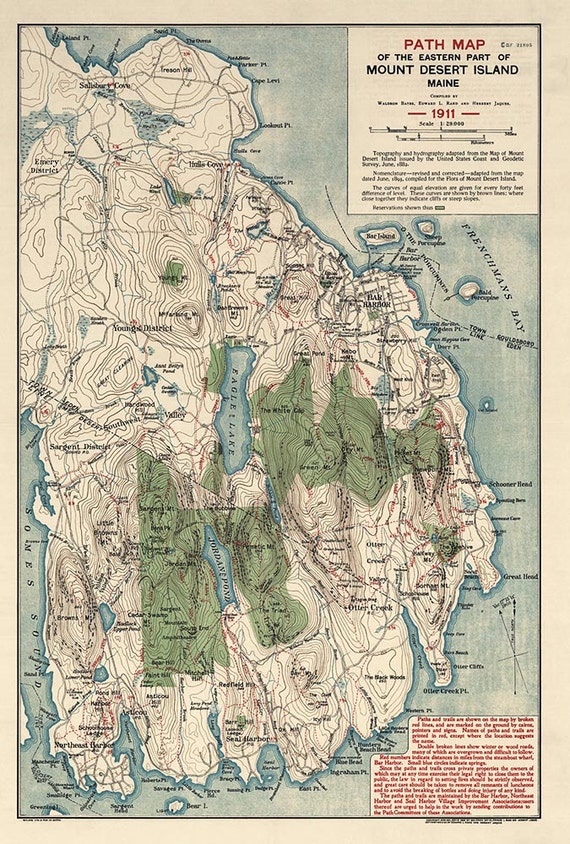 Antique Map of Acadia National Park, Maine (1911) - Archival Reproduction