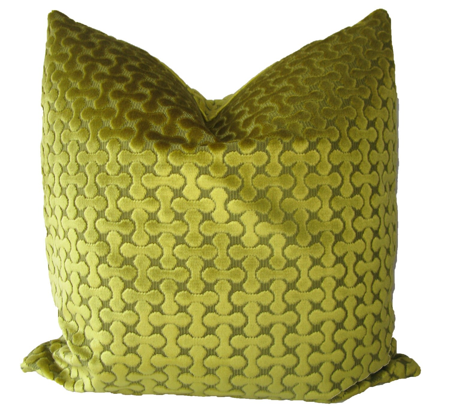 Decorative Cut Velvet Geometric Chartreuse Green Pillow