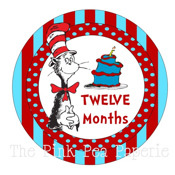 INSTANT DOWNLOAD Monthly Cat in the Hat Tummy Tags DIY