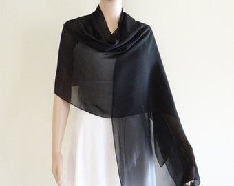 Black Long Scarf. Chiffon Scarf. Black Wrap Scarf. Black Chiffon Shawl.