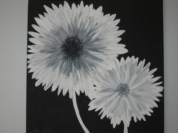 Items similar to Modern black, white, and gray daisy flowers acrylic