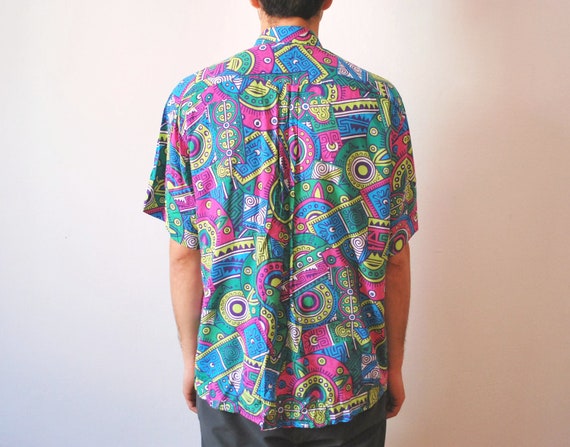 Vintage colorful neon shirt 90s men unisex size medium large